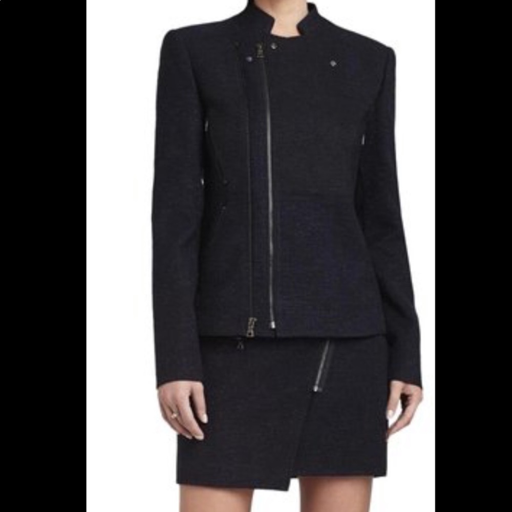 BCBG Darin Moto tweed dark blue jacket